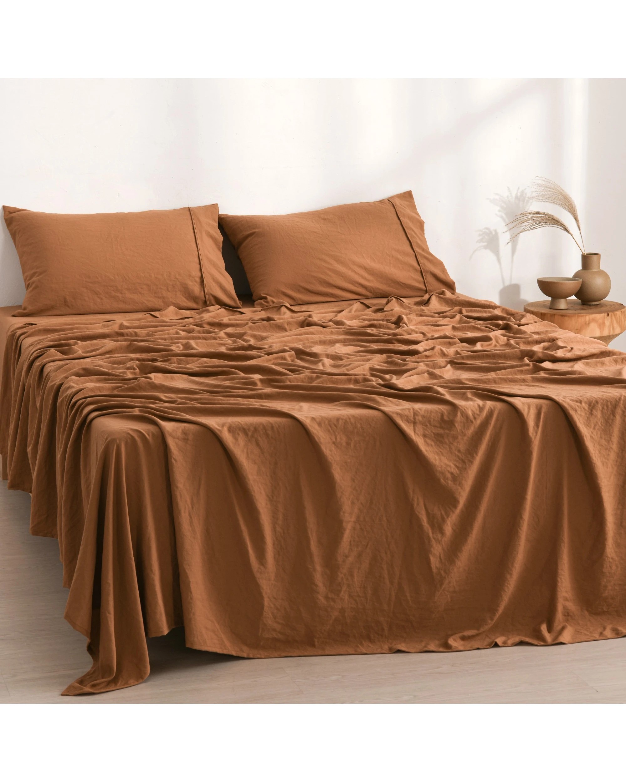 2 Dreamaker Superfine Washed Microfibre Sheet Set - Double Bed - Rust, 2 of 7