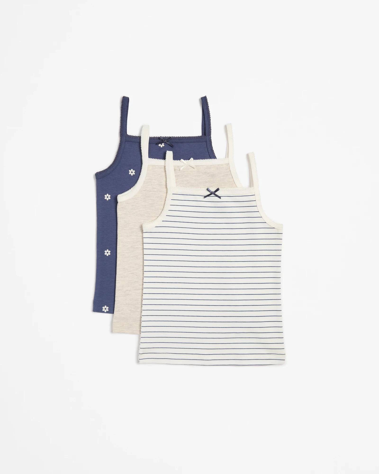 1 Girls Singlet 3 Pack - Maxx - Stripe/Ditsy Floral BLUE, 1 of 5