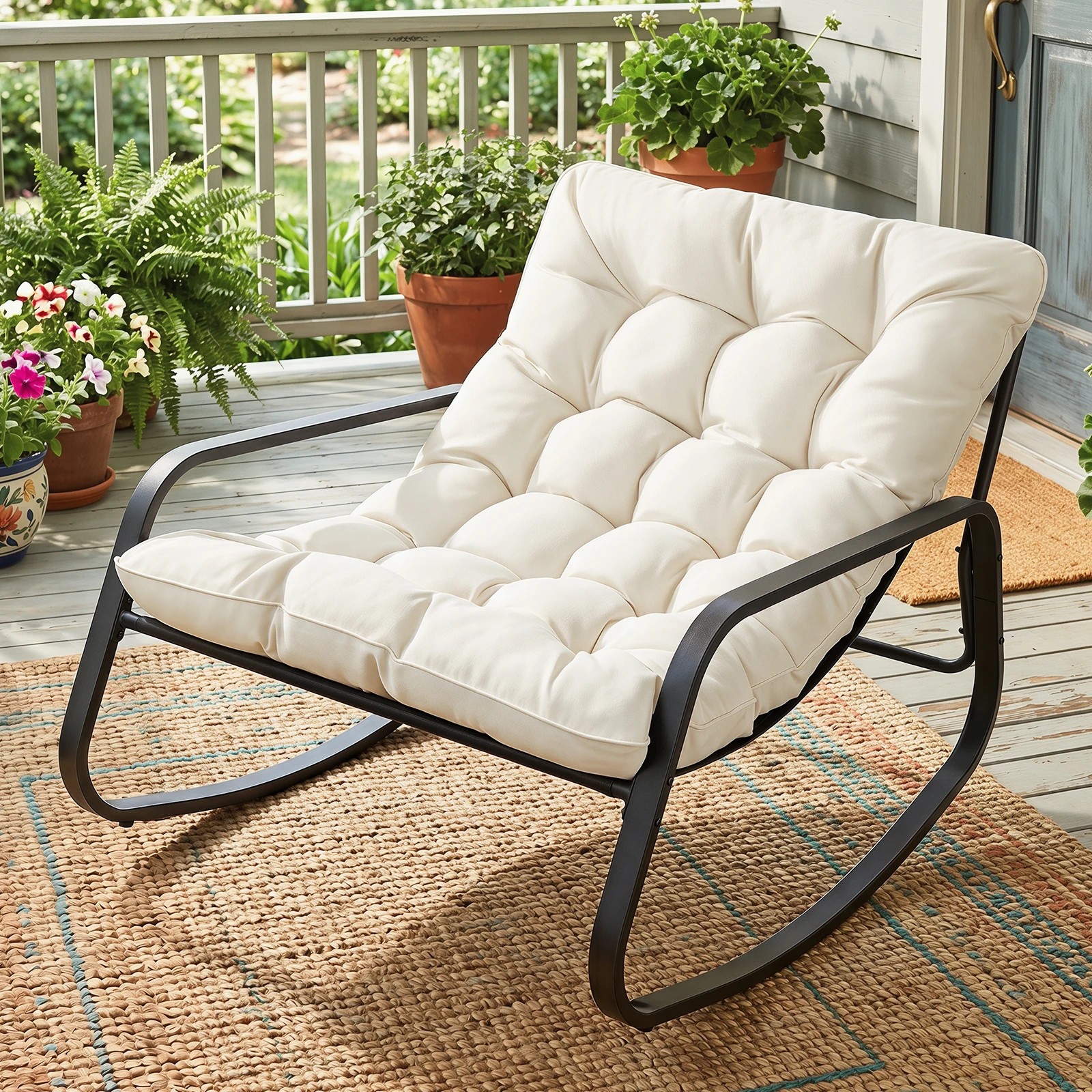 3 Costway Oversized Outdoor Rocking Chair 205 KG Heavy Duty Patio Rocker - Beige, 3 of 4