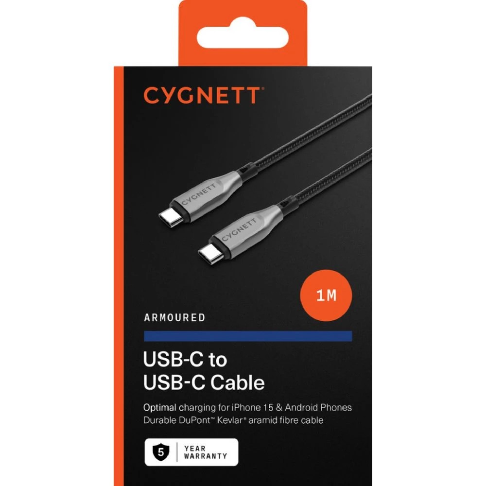 2 Cygnett Armoured USB-C to USB-C Cable 1m Black, 2 of 3