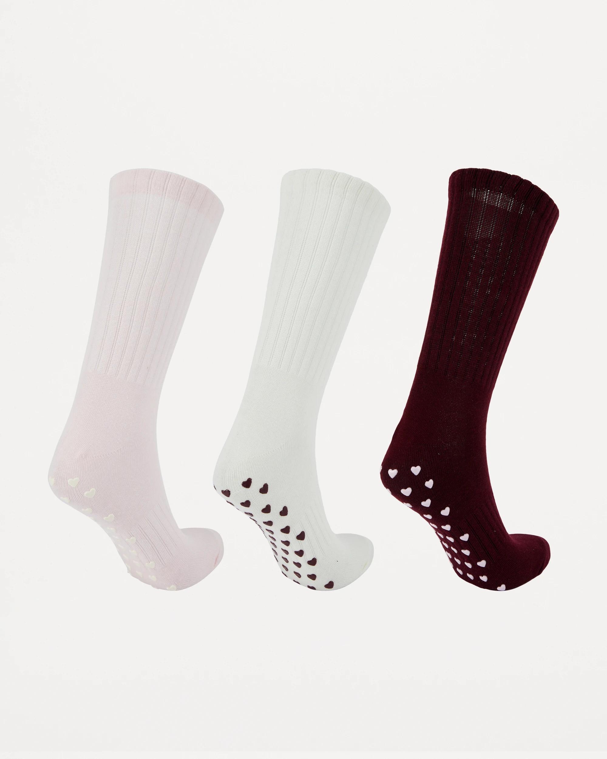 2 3 Pack Non Slip Crew Socks Pink Ns, 2 of 3