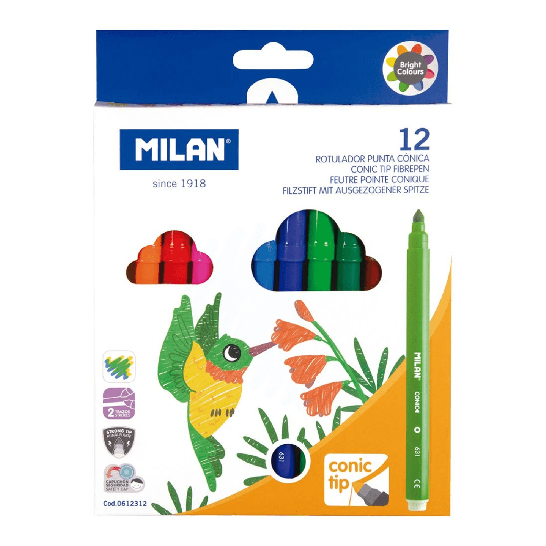 1 Milan Cone Tip Fibre Pens 12 Pack, 1 of 2