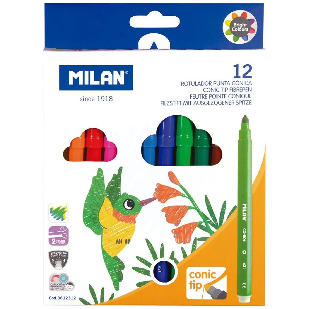 1 Milan Cone Tip Fibre Pens 12 Pack, 1 of 2