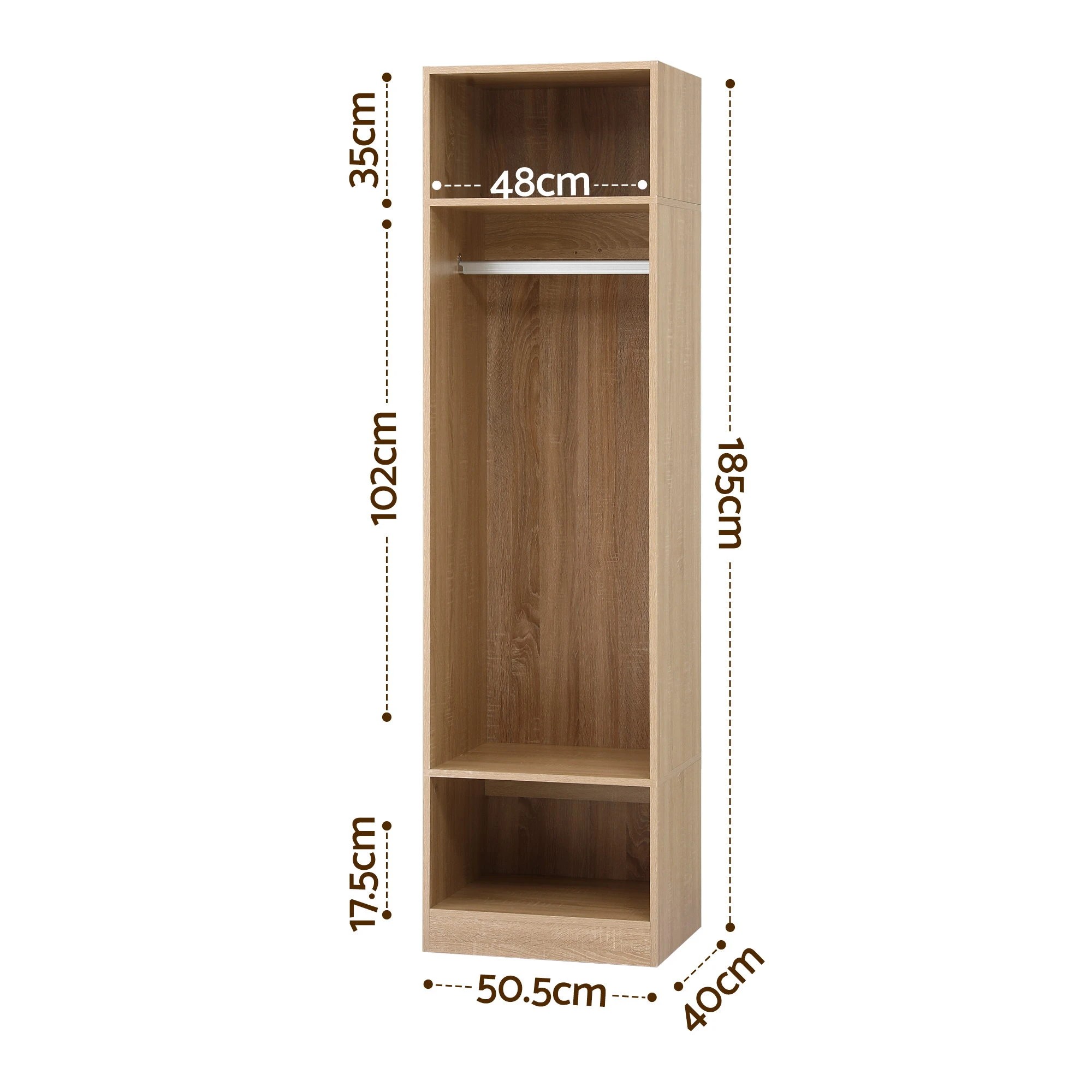 3 Artiss Wardrobe Clothes Closet Storage Organizer 2 Shelves 1 Hanging Rod - Natural, 3 of 8
