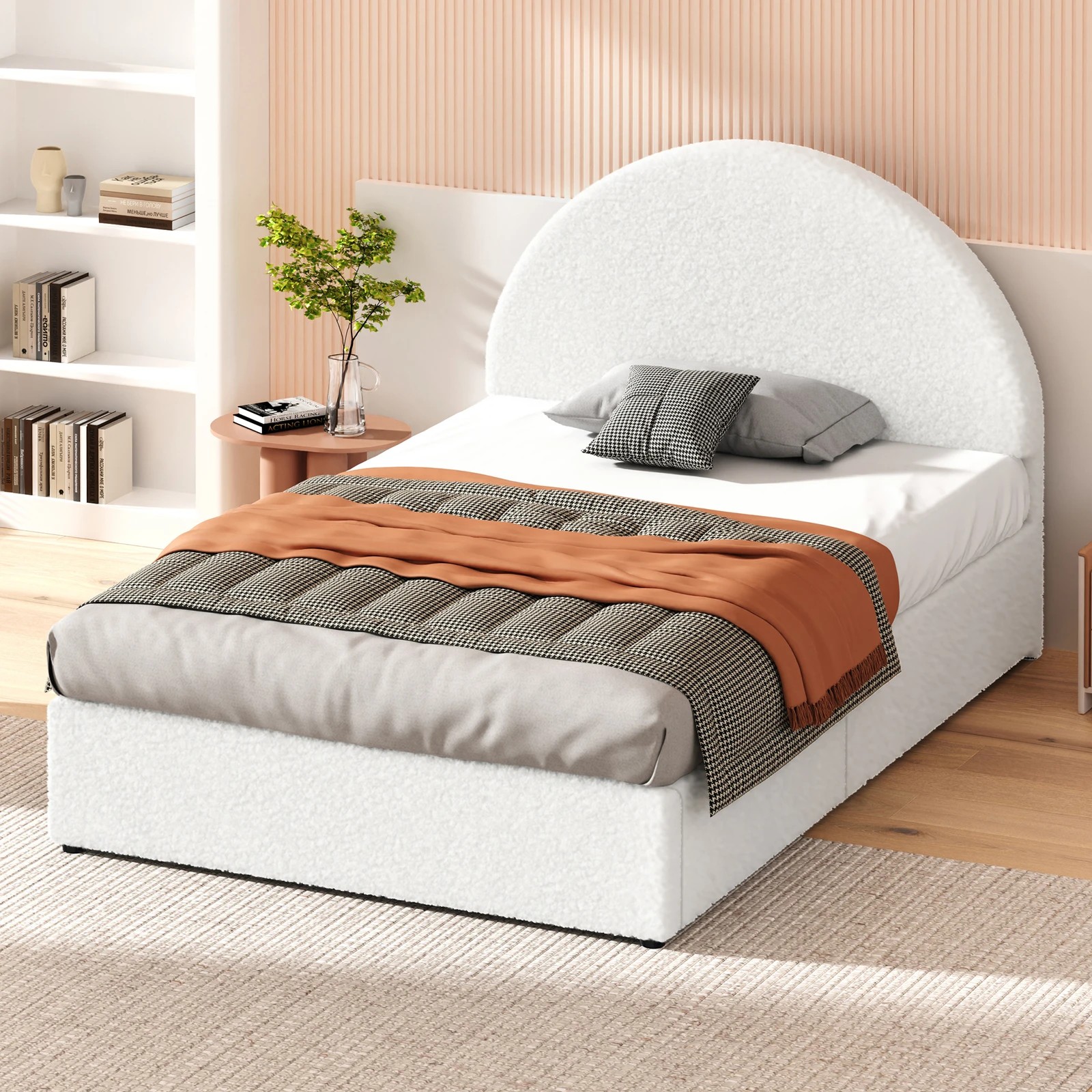 7 Alfordson Bed Frame King Single Arched Base Gas Lift Storage Boucle Hoult - White, 7 of 10