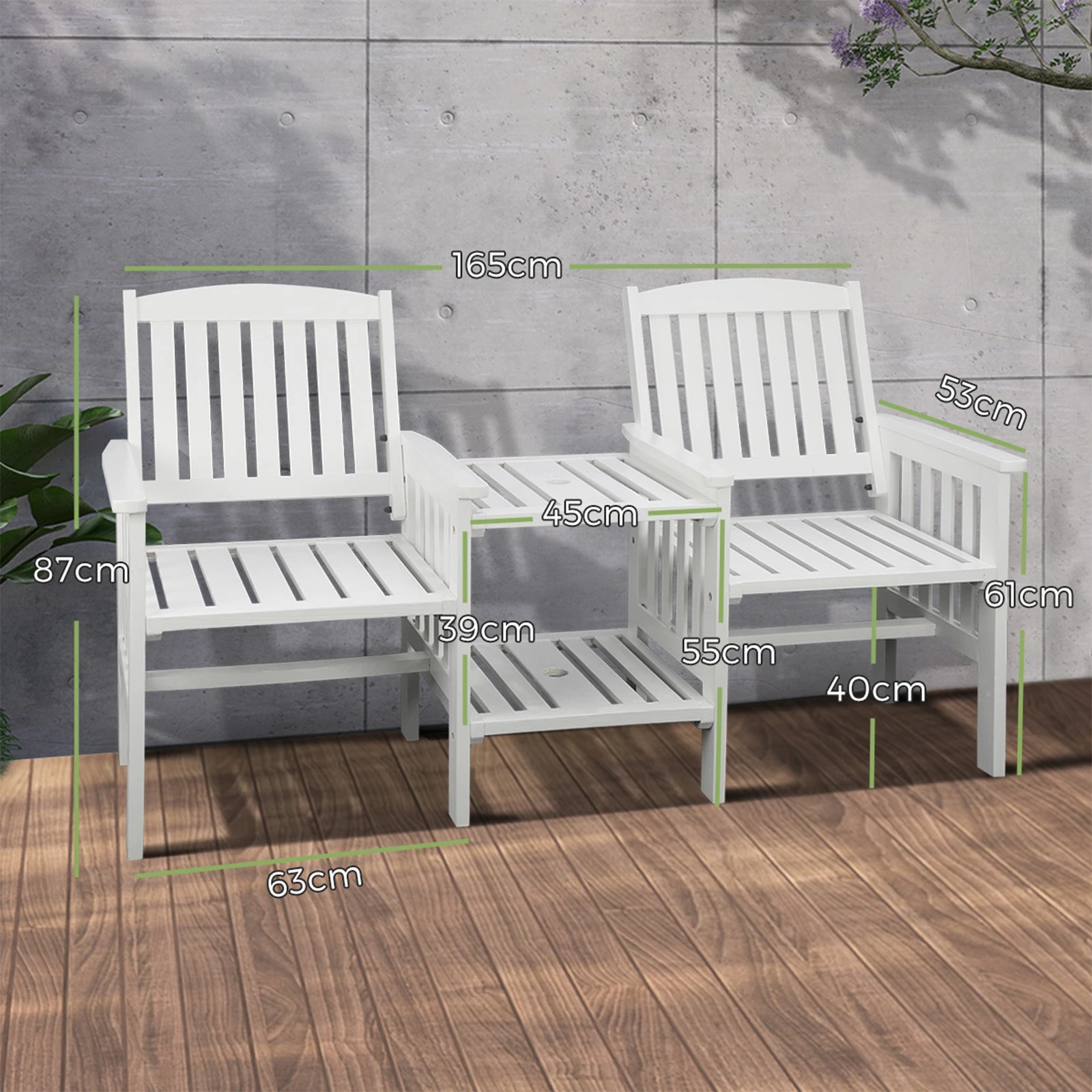 2 Livsip Garden Bench Wooden Outdoor Table & Chair Set - White, 2 of 10