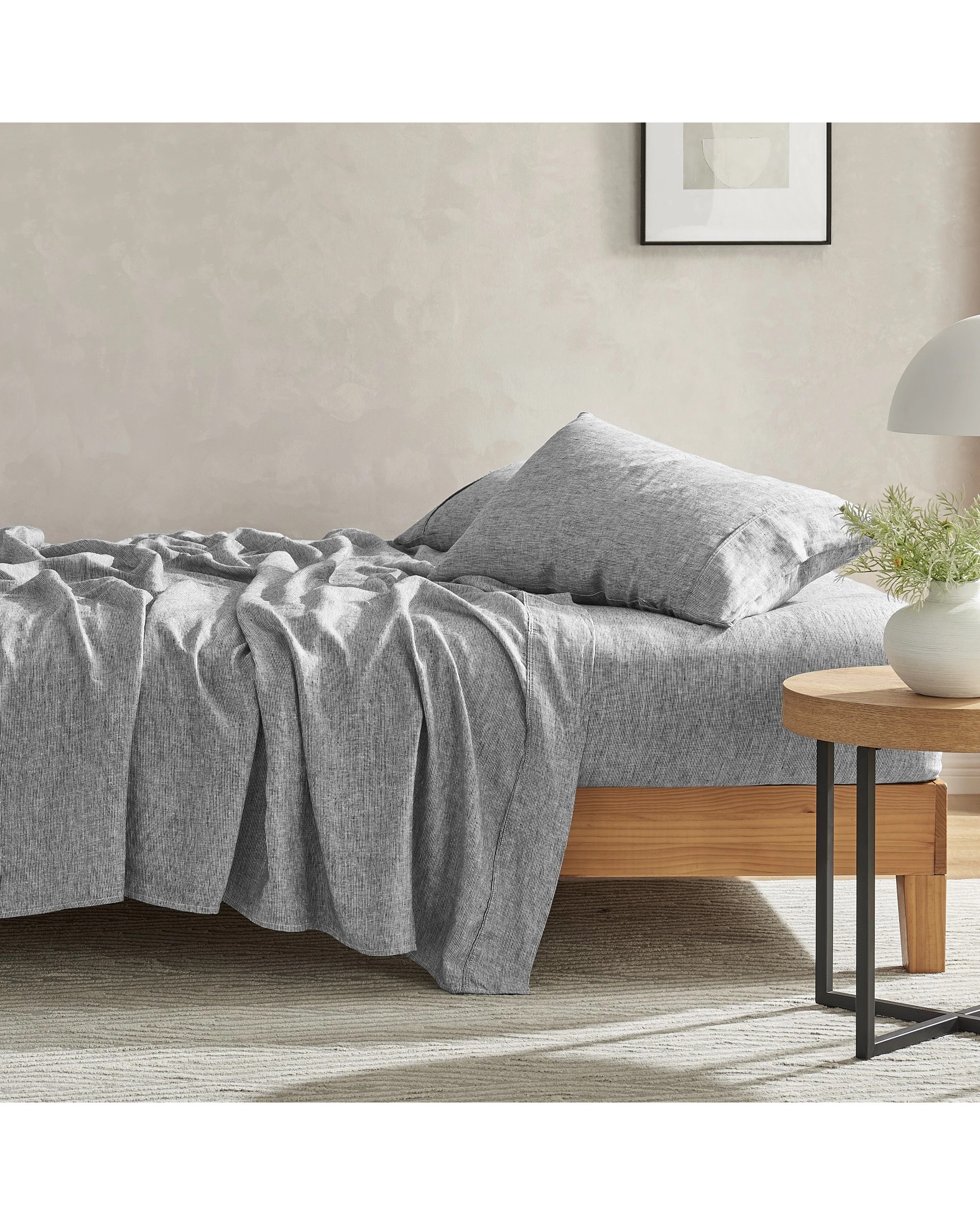 3 Natural Home Classic Pinstripe Linen Sheet Set - Super King Bed - Dark with White Line, 3 of 4