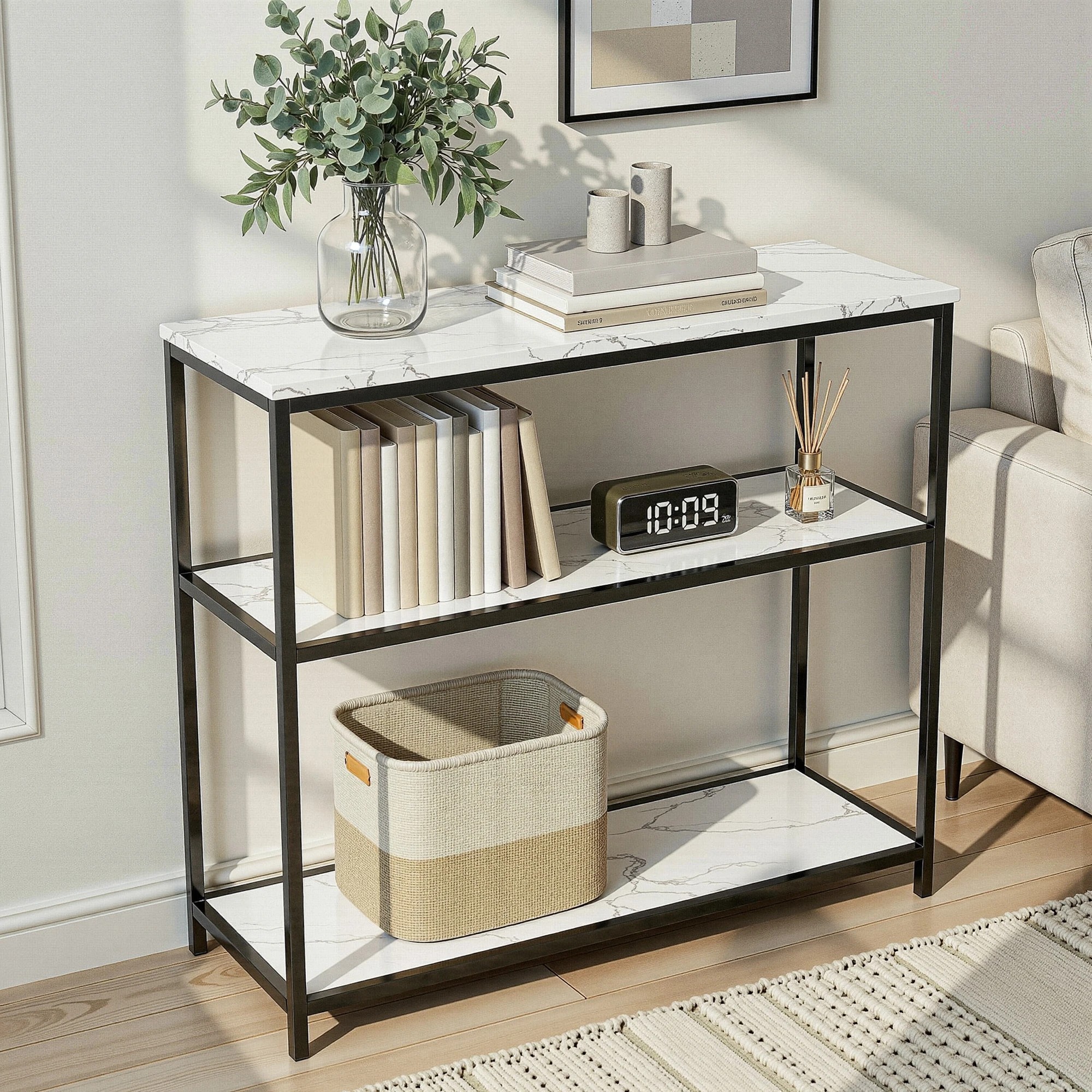 10 Artiss Console Table Marble Effect 3-Tier Sofa Entryway Side Table 90CM - Gold, 10 of 10