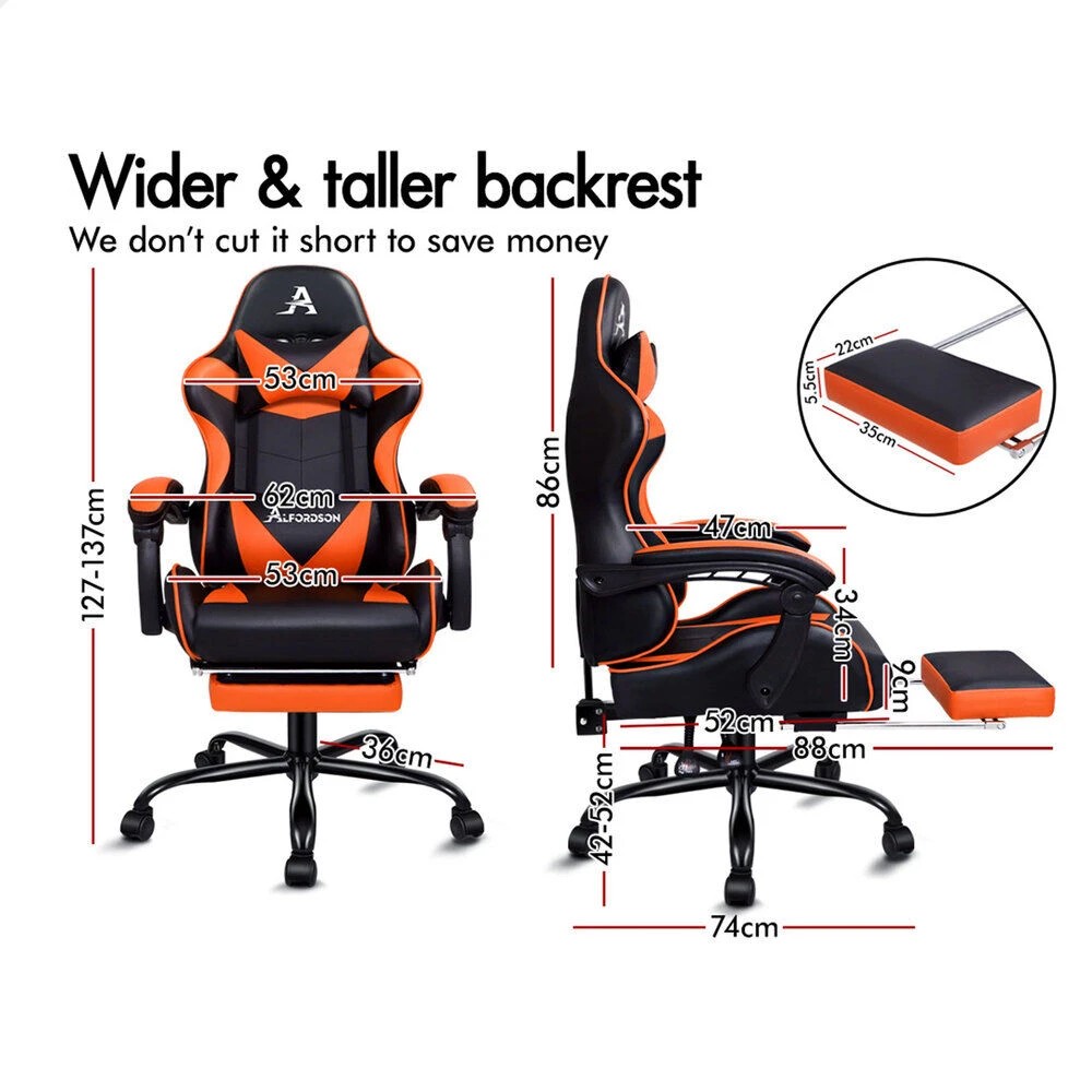 7 Alfordson Gaming Chair Office Executive Racing Footrest Seat PU Leather - Orange, 7 of 10