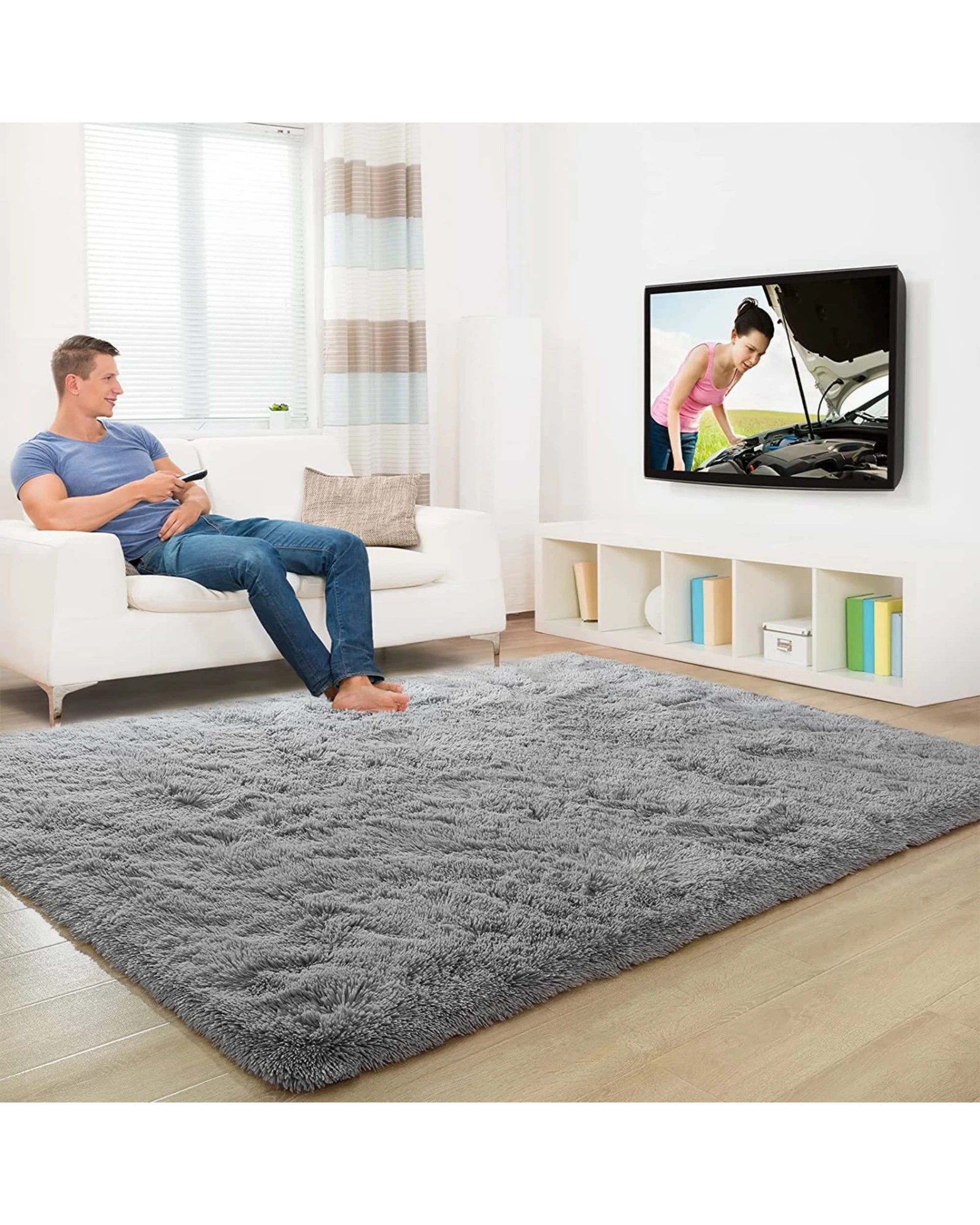 4 Advwin Non-slip Shaggy Rugs Floor Rug Living Room Bedroom Mat Large Carpet Grey 160*230cm, 4 of 8