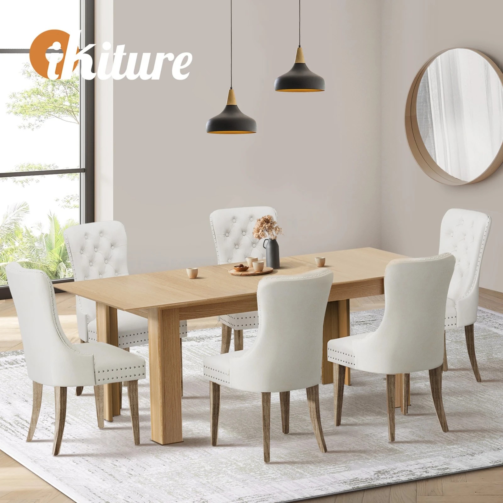 6 Oikiture 200cm Extendable Dining Table With 6pcs Dining Chairs Velvet
 - Multi, 6 of 10