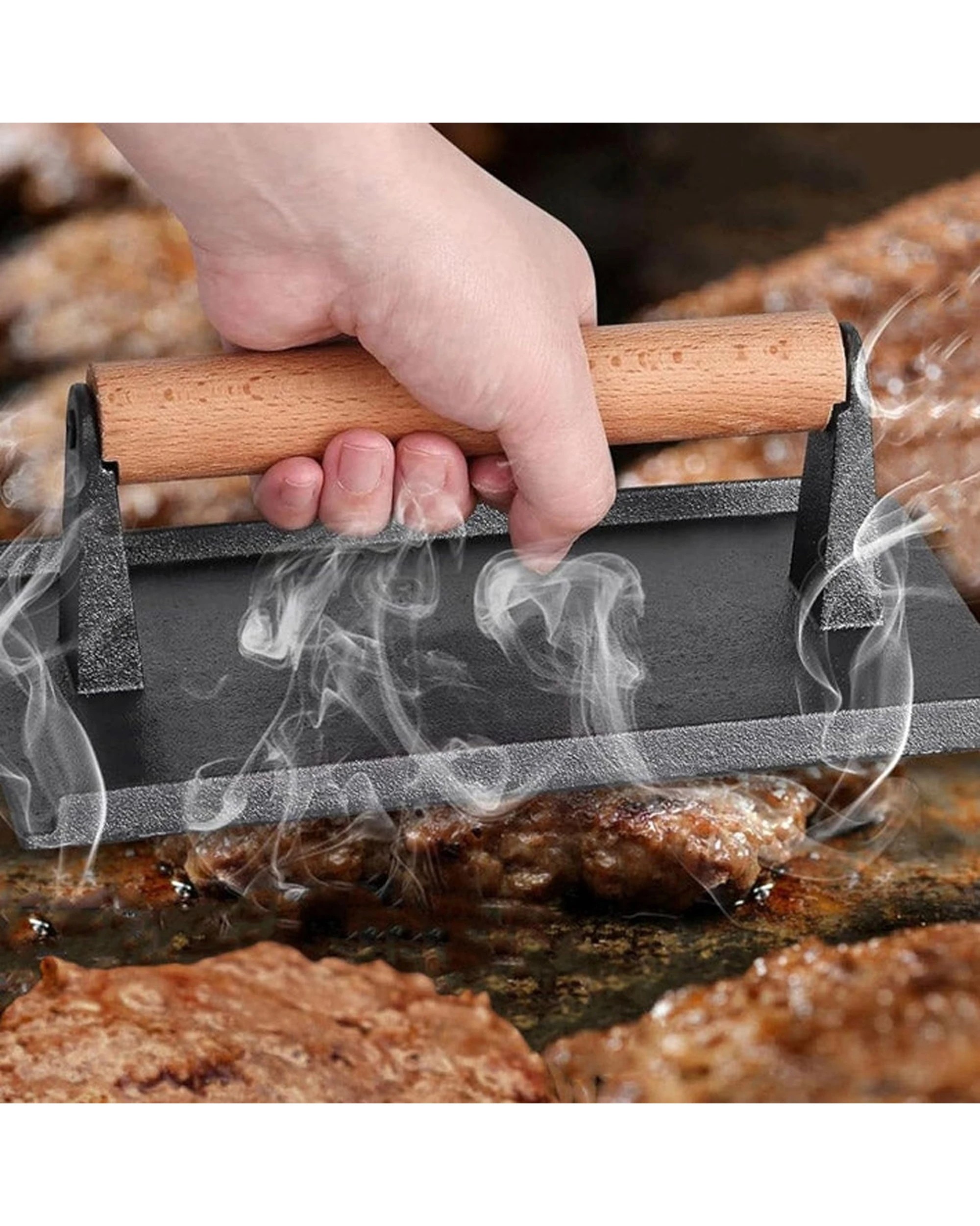 2 Avanti Cast Iron Rectangular Meat & Bacon Press - Black, 2 of 3