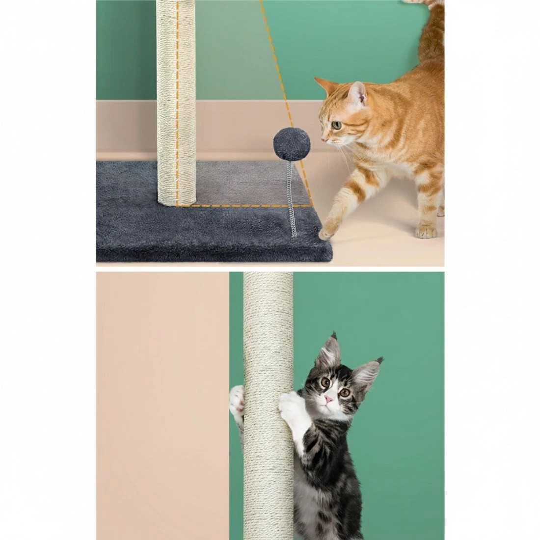 4 i.Pet Cat Tree 105cm Scratching Post Scratcher Tower Condo House Hanging toys - Grey, 4 of 5