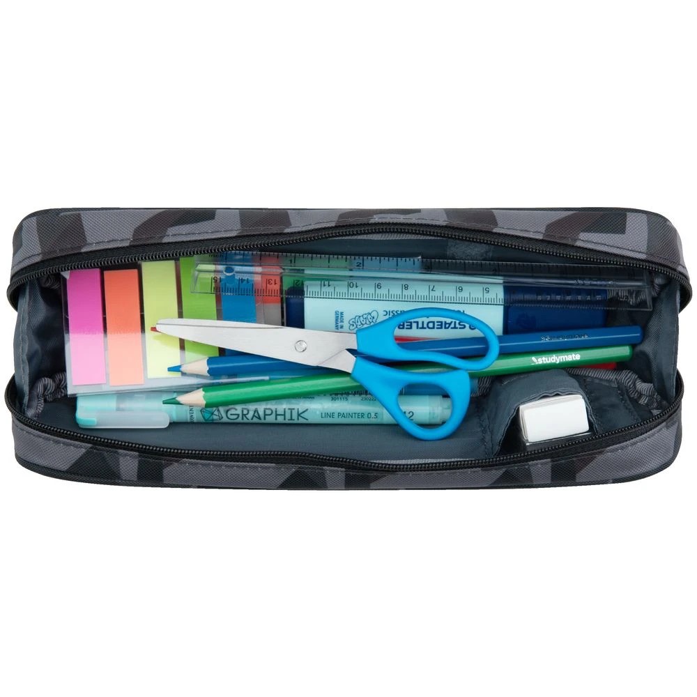 3 Liht Lab Twin Zip Multi Compartment Pencil Case Green Camo, 3 of 4