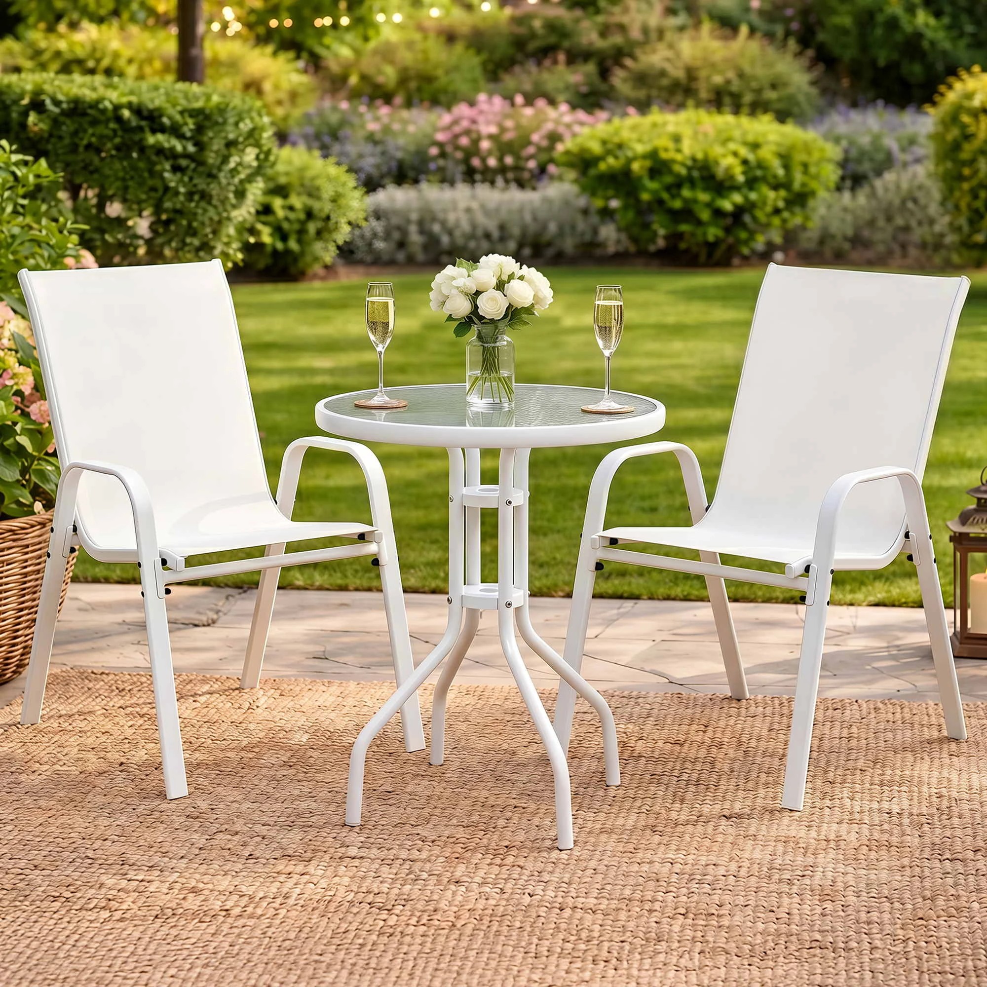 7 Gardeon 3PC Outdoor Bistro Set Table and Chairs Stackable Patio Furniture - White, 7 of 7