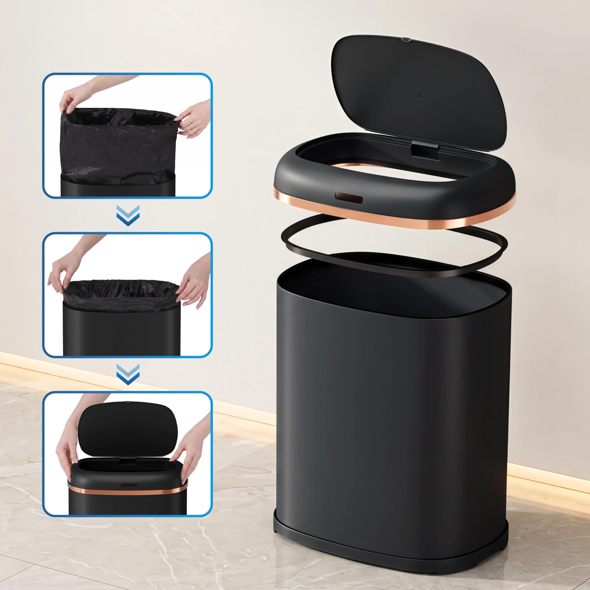 5 Devanti 38L Motion Sensor Bin Rubbish Automatic - Black, 5 of 6