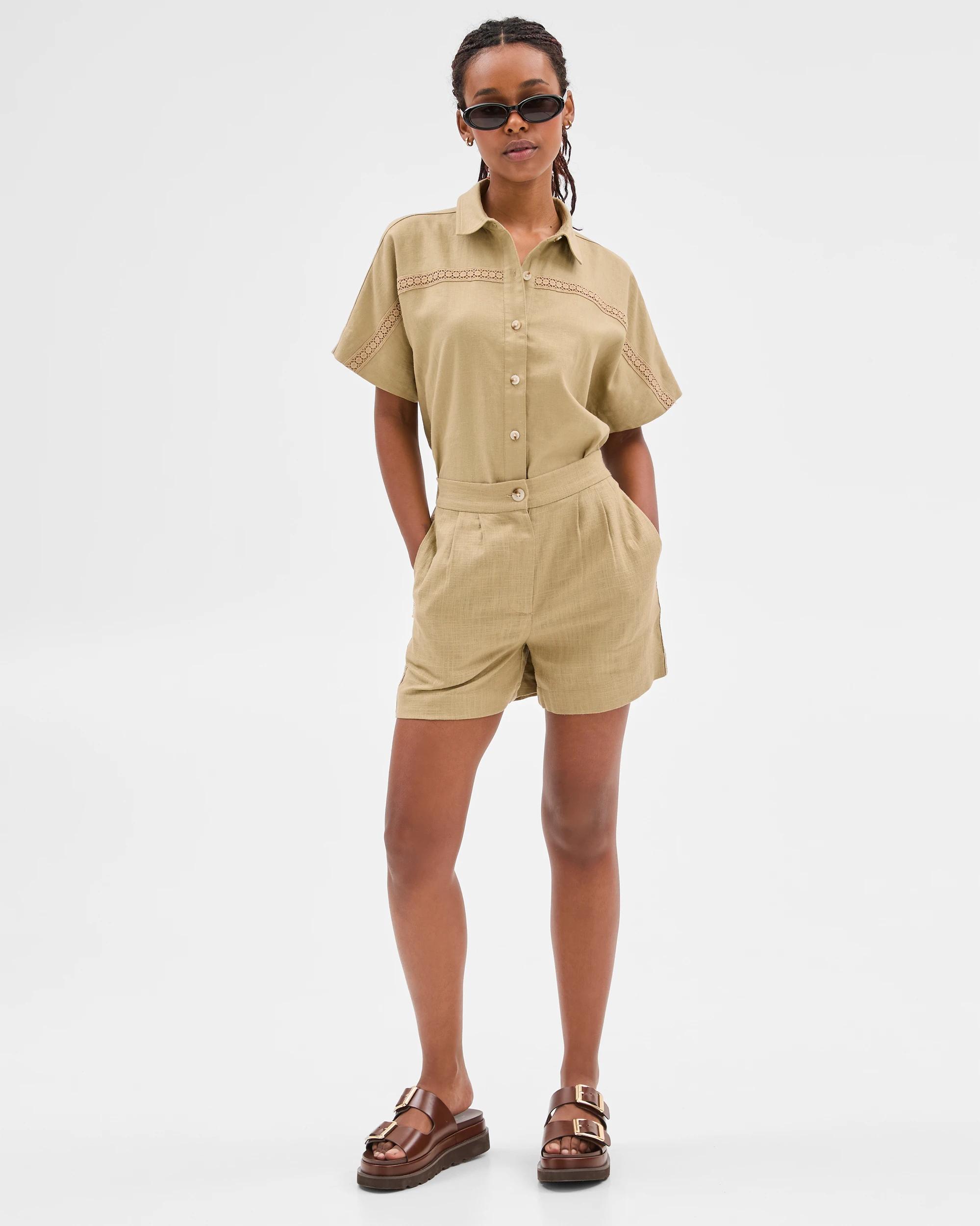 3 Target Petites Linen Blend Crochet Trim Shorts QUINOA, 3 of 6