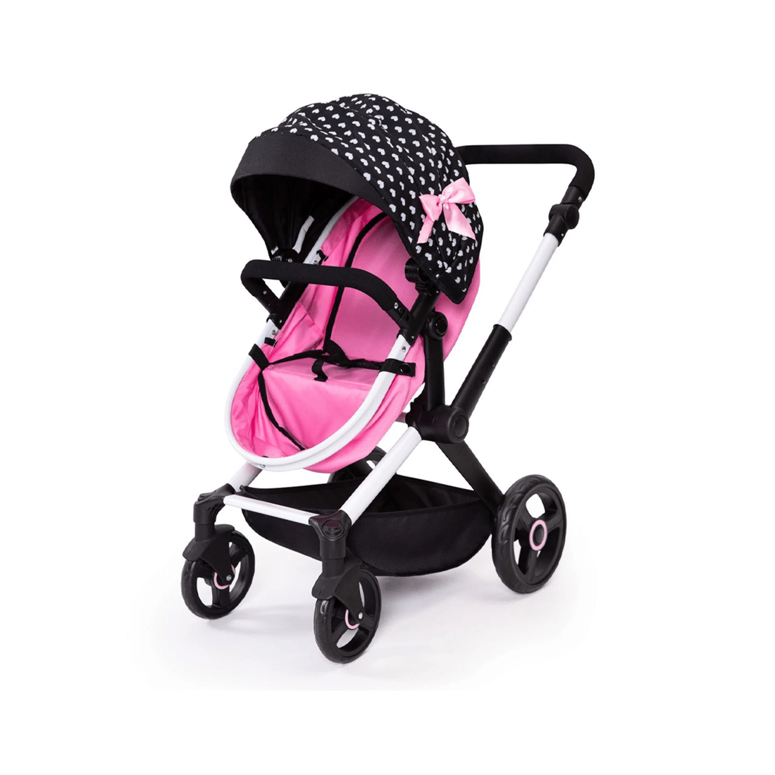 2 Bayer Xeo Compact Adjustable Doll Pram With White Hearts And Bow Kids 3+
 - Pink, 2 of 2