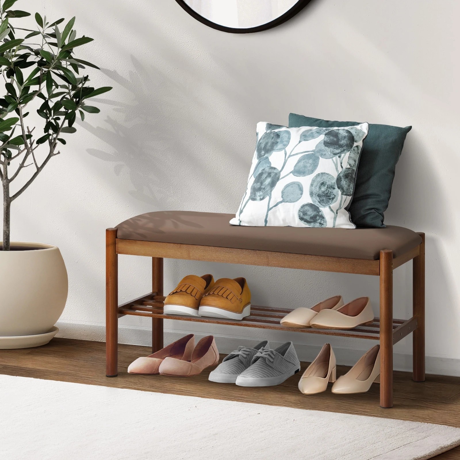 3 Oikiture Shoe Bench Bamboo Shoes Rack Cabinet Shelf Stool 80cm - Brown, 3 of 7