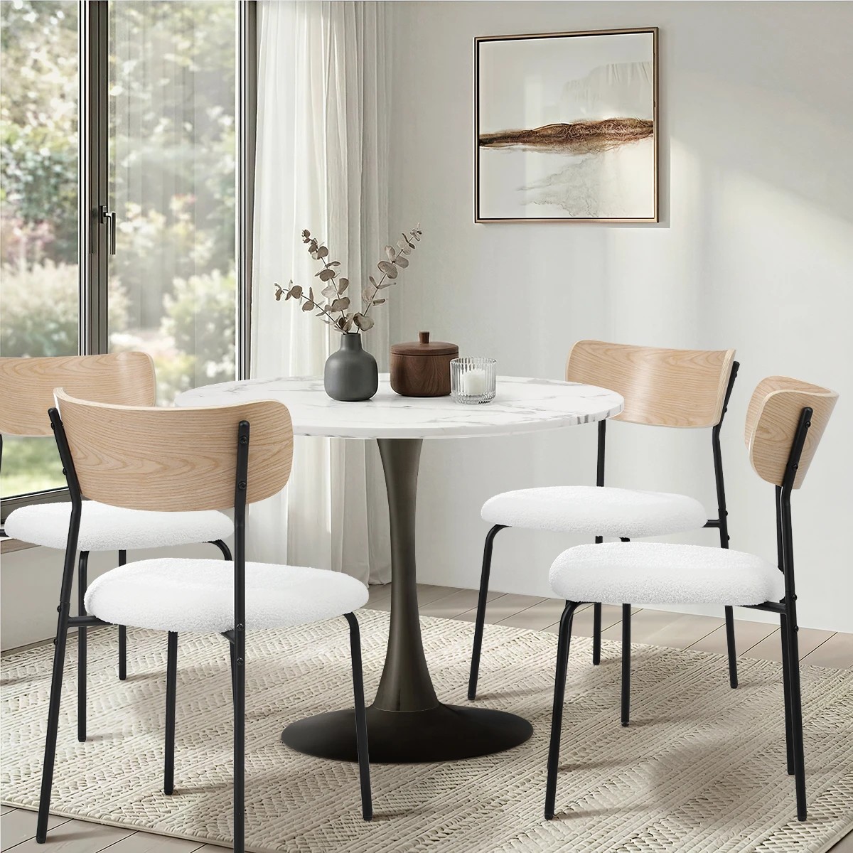 8 Oikiture 2PCS Dining Chairs Kitchen Chair Padded Lounge Seat Sherpa - White, 8 of 8