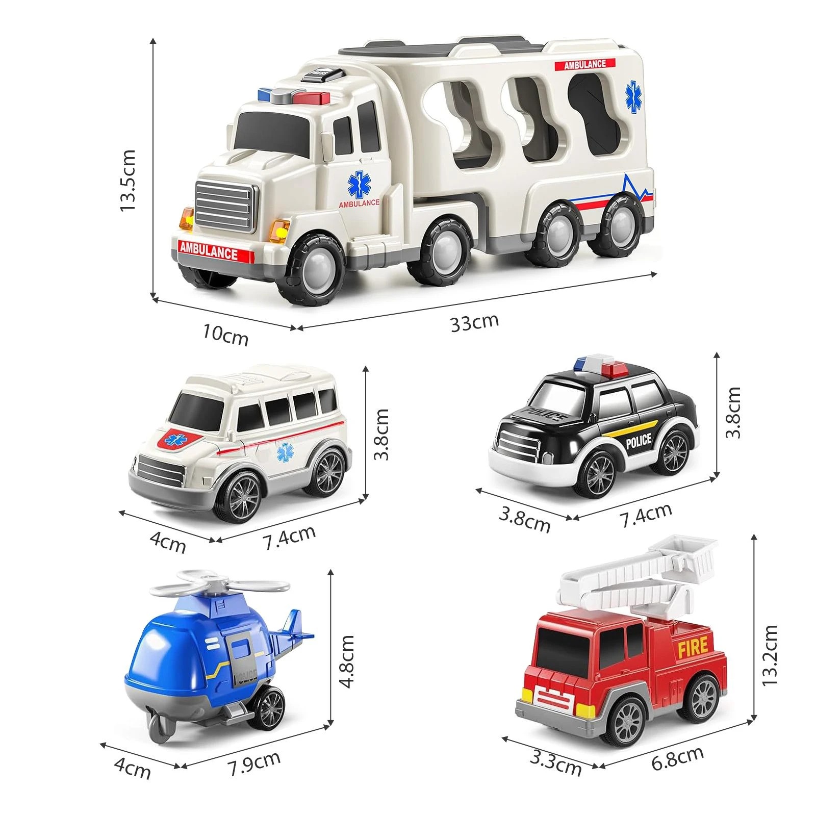 2 Ausway 5-in-1 Play Ambulance Toy Vehicle Set Friction Power Toddler Fire Truck, 2 of 6
