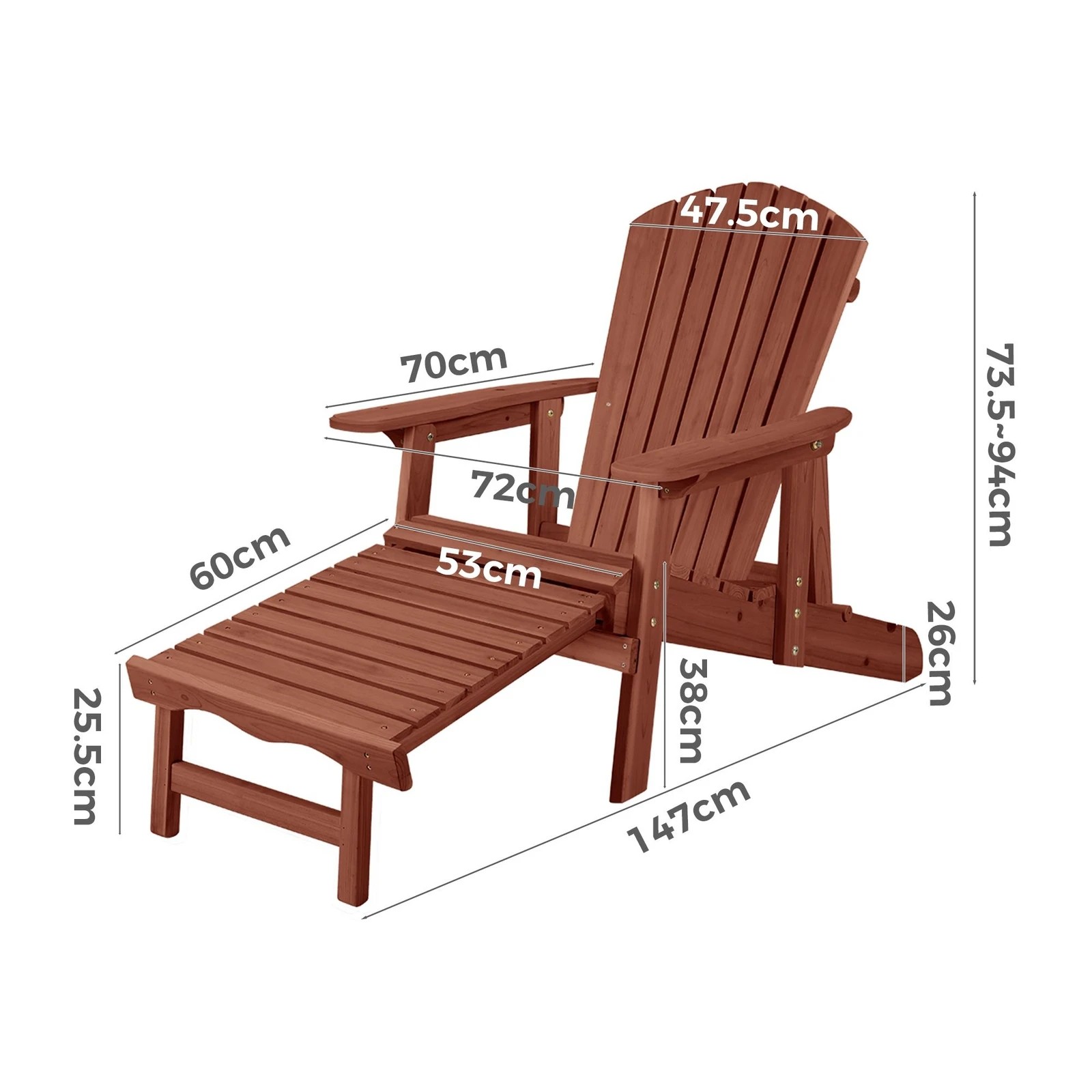 7 Alfordson 2x Outdoor Chairs Wooden Adirondack w/ Ottoman Patio Beach Garden - Brown, 7 of 10