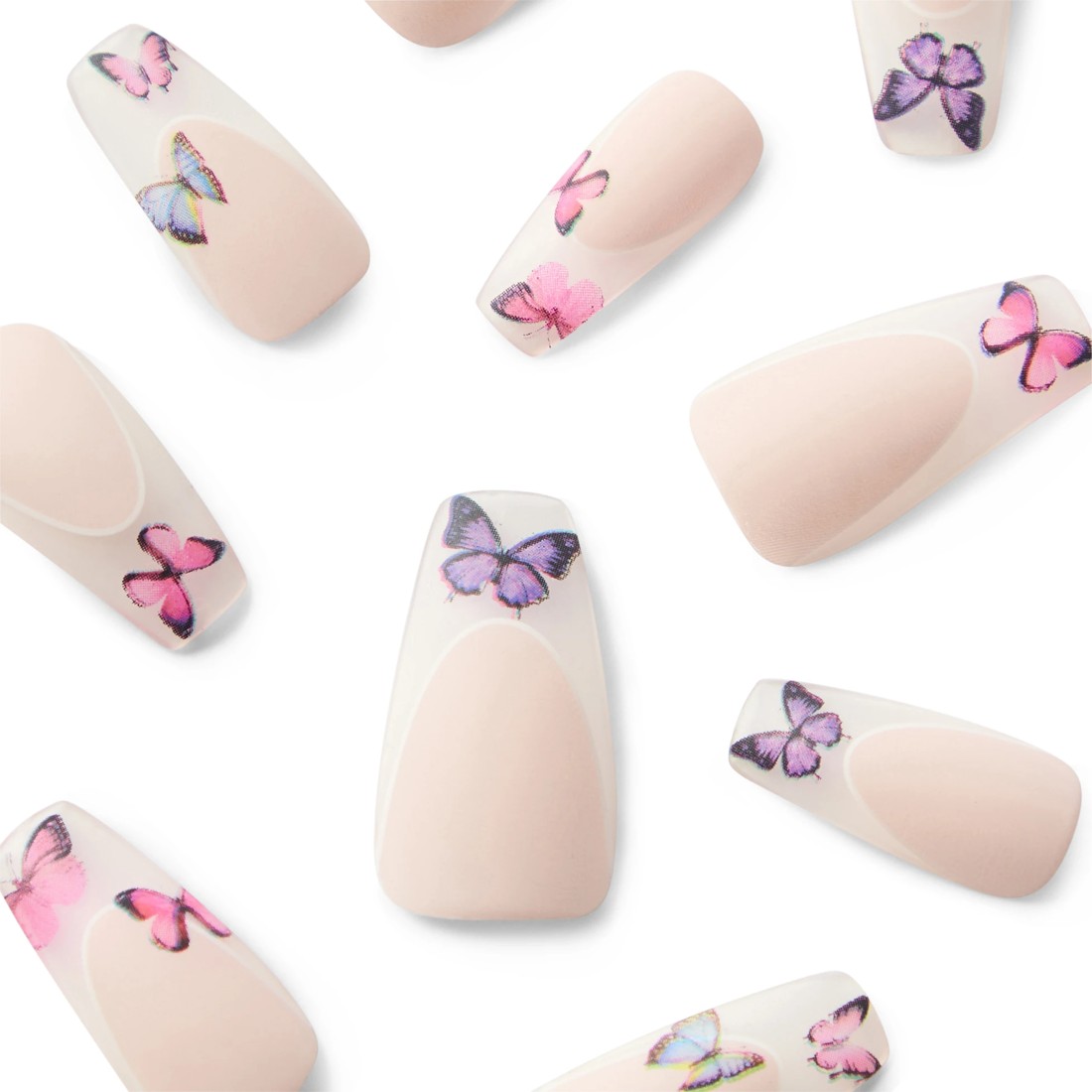 3 OXX Cosmetics 24 Pack Artificial Nails with Adhesive - Squareletto Shape, Butterflies, 3 of 4