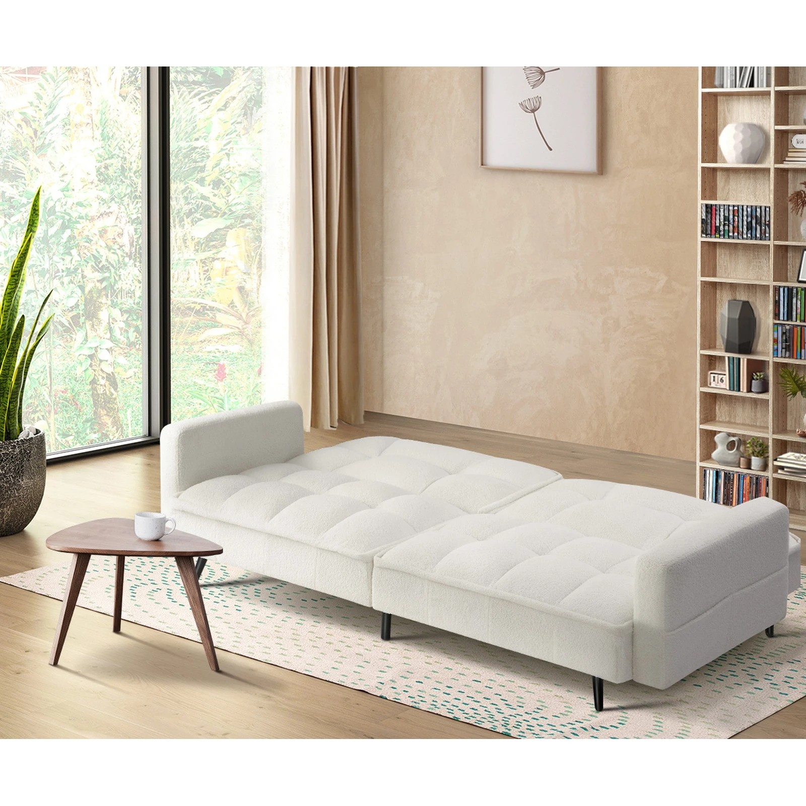 3 Oikiture 3-seater Sofa Bed Convertible Boucle Sherpa Lounge Couch Recliner
 - White, 3 of 10