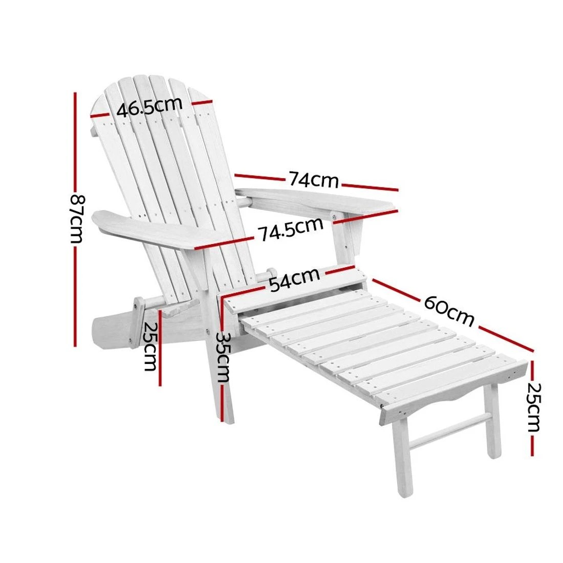 2 Gardeon 2PC Adirondack Outdoor Chairs Wood Foldable Sun Lounge Patio Furniture - White, 2 of 5