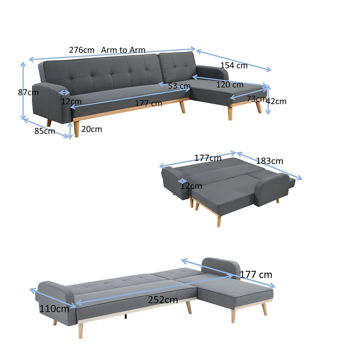 4 Foret 3seater Sofa Lounge Convertible Couch Furniture Ottoman Chaise Recliner L Shaped, 4 of 10