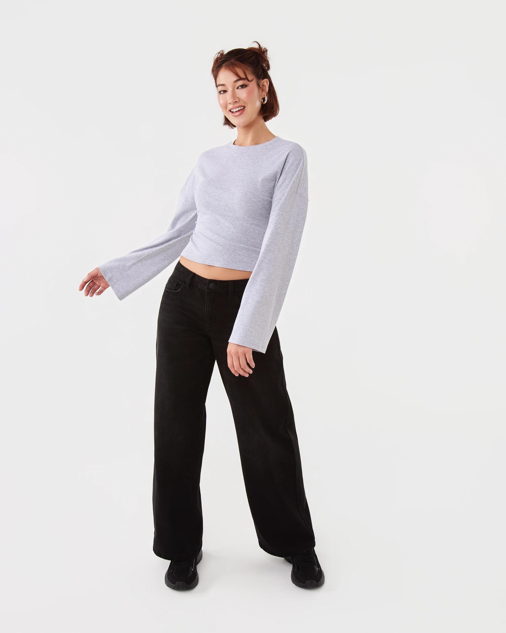 2 Long Sleeve Fitted Top Grey Marle, 2 of 7