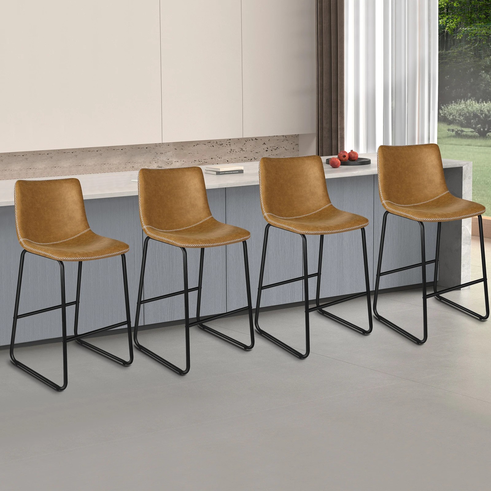 3 Alfordson 4x Bar Stools 66cm Kitchen Counter Metal Vintage Dining Chairs - Brown, 3 of 10