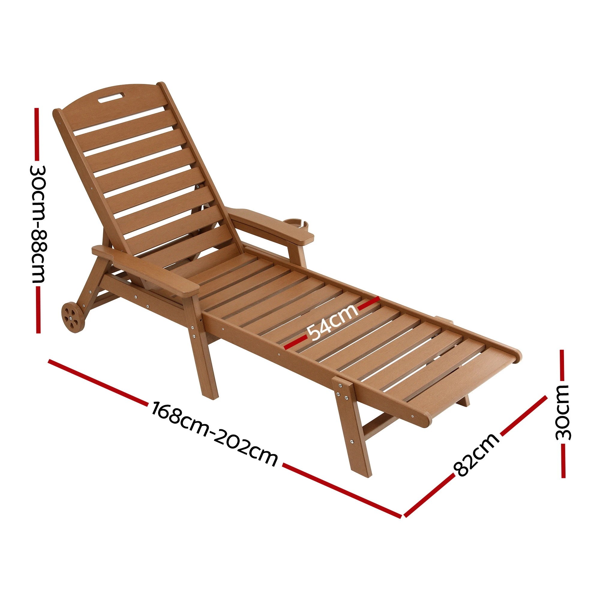 2 Gardeon Sun Lounge Lounger Beach Chair HDPE Patio Outdoor Furniture with Wheels - Brown, 2 of 8