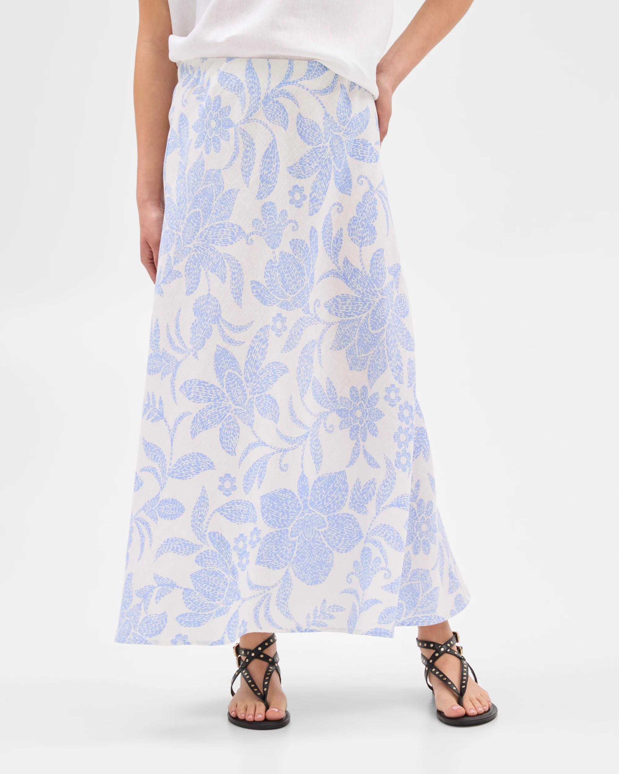 6 Target European Linen Bias Cut Midi Skirt BLUE/WHITE PRINT, 6 of 6