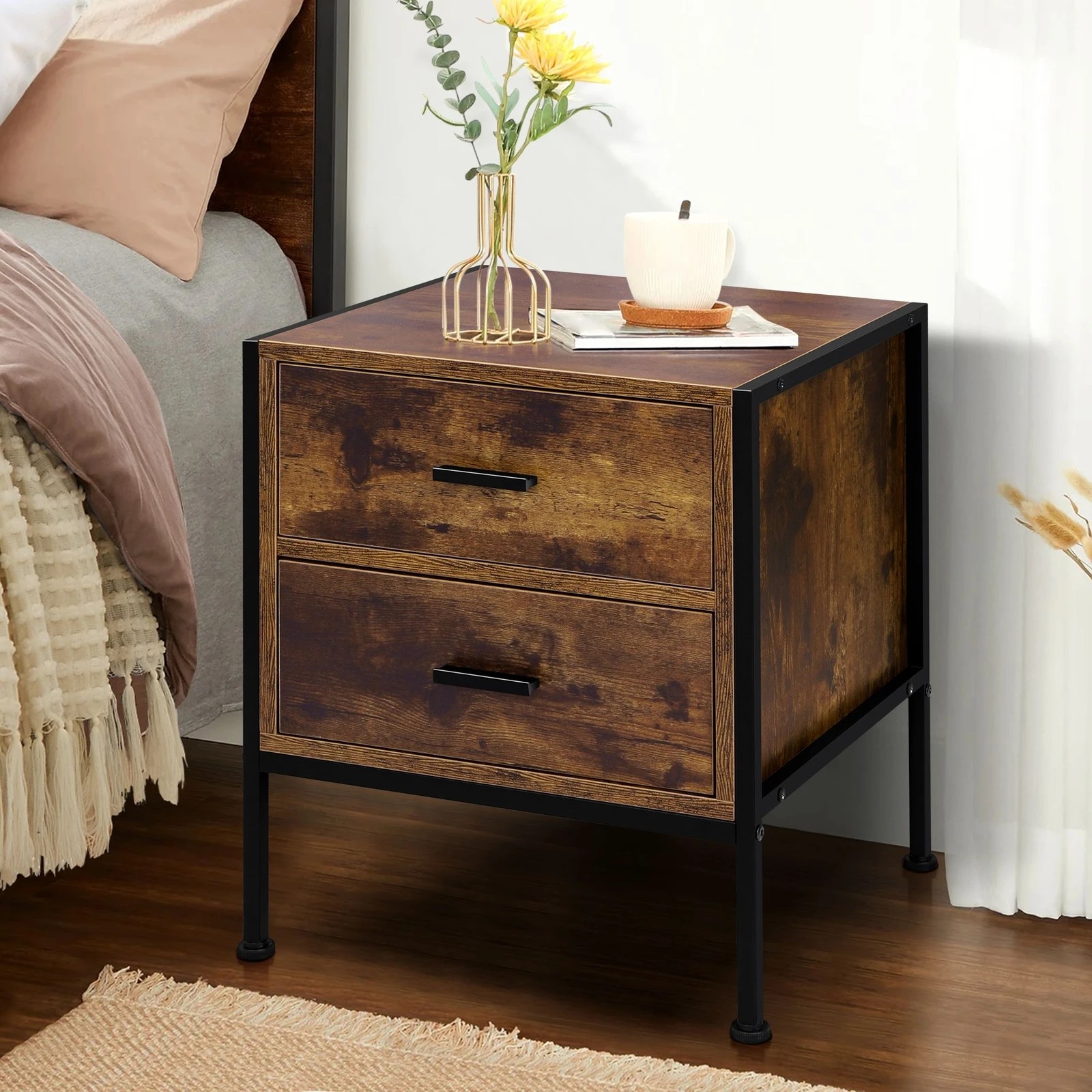 8 Alfordson Bedside Table Retro Wooden Nightstand Vintage Storage Side Cabinet - Brown, 8 of 10
