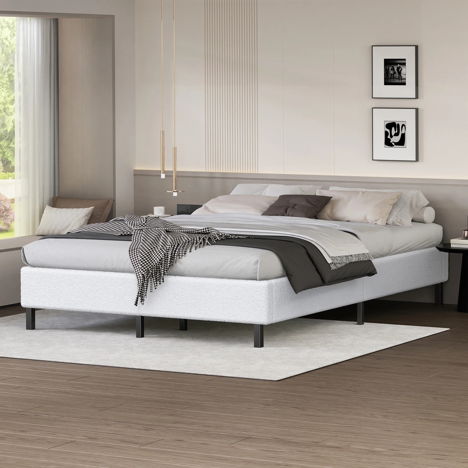 2 Alfordson Bed Frame Queen Size Mattress Base Foundation Boucle Basel - White, 2 of 10