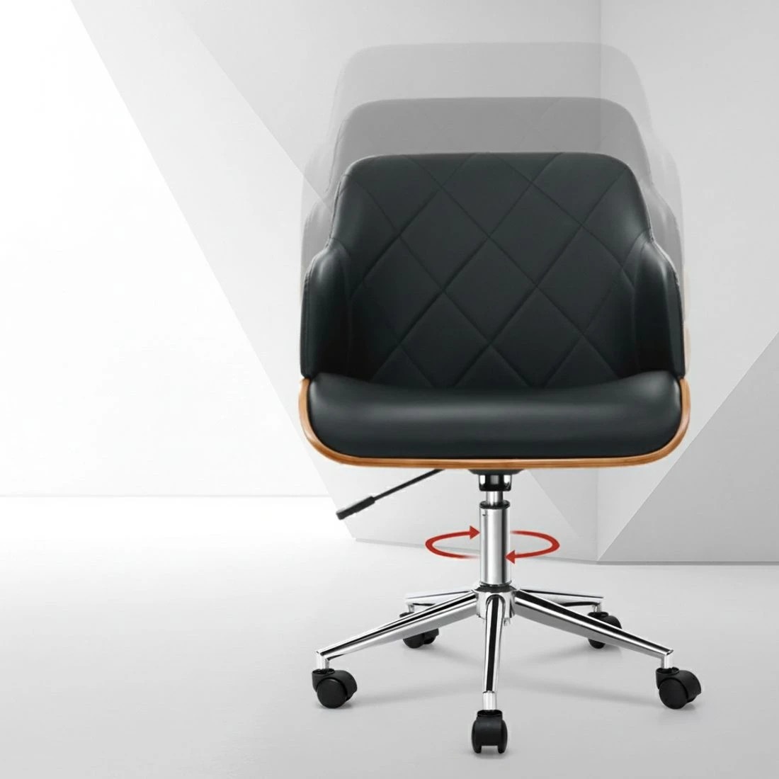 3 Artiss Wooden Office Chair Fabric Seat - Black, 3 of 5