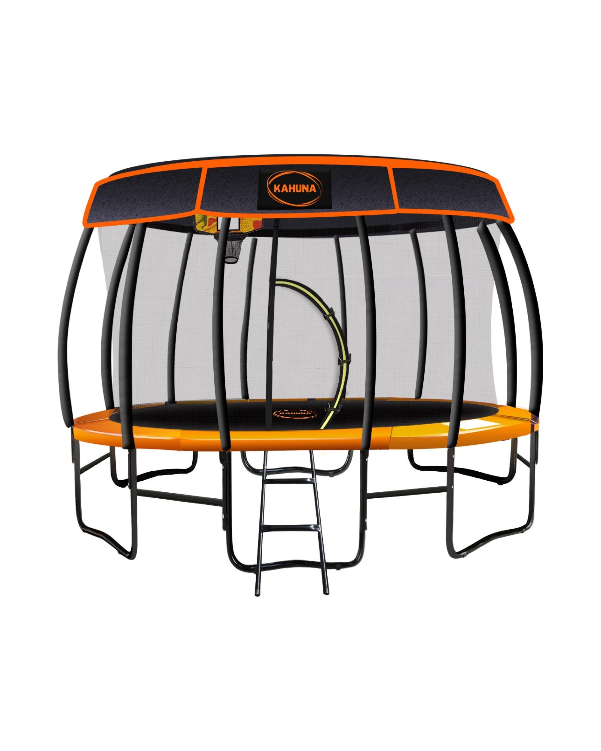 1 Kahuna 12ft Trampoline with LED Basketball Set and Roof - Orange, 1 of 10