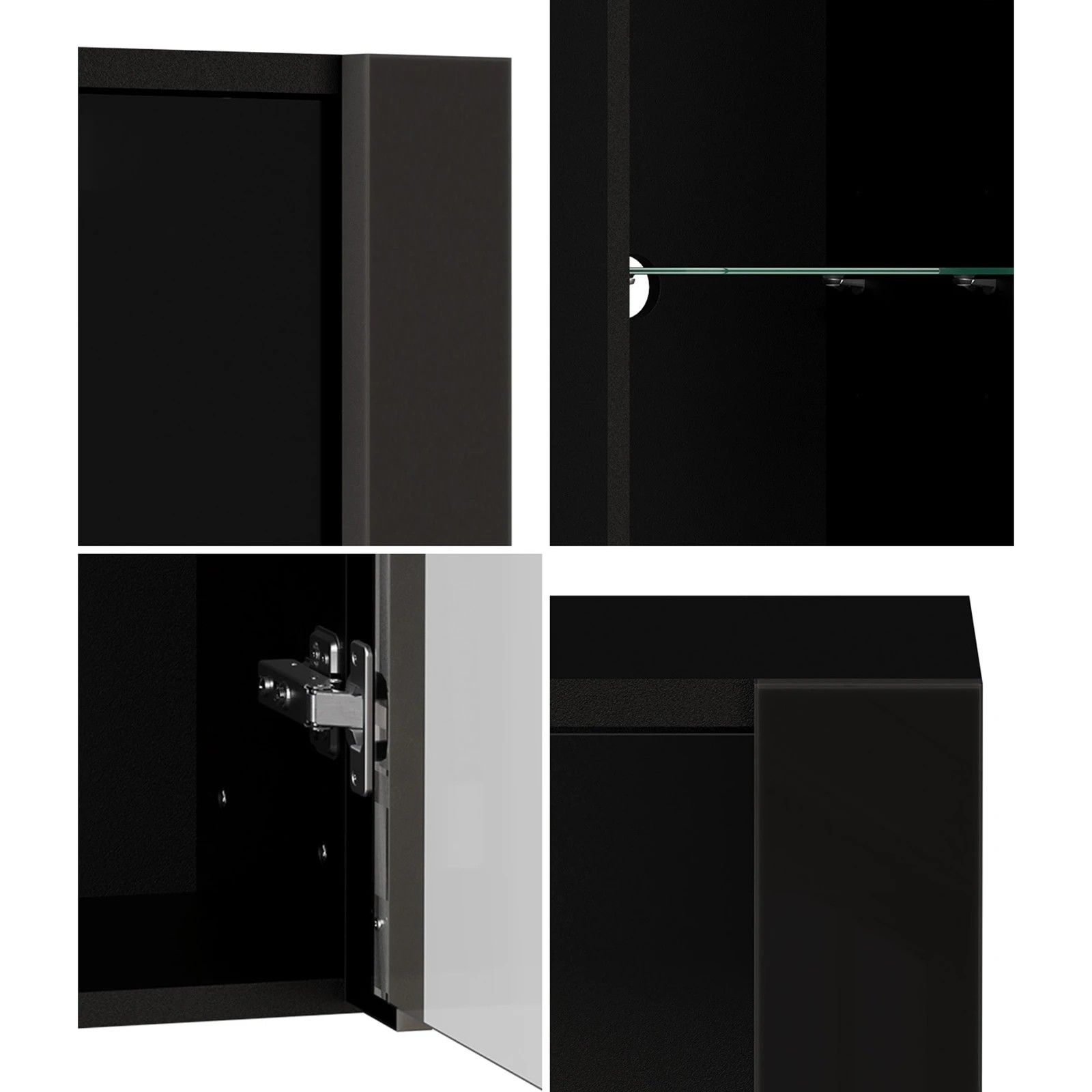 5 Oikiture Wall Mounted Display Cabinet LED Light High Gloss Cupboard - Black, 5 of 8