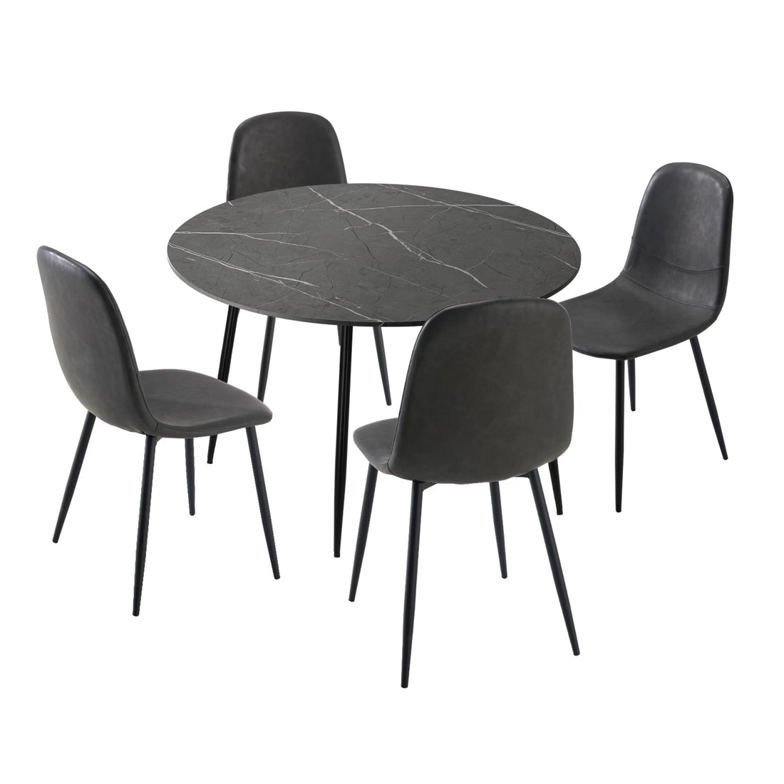 1 Oikiture 110cm Round Dining Table With 4pcs Pu Dining Chairs Metal Legs
 - Multi, 1 of 10