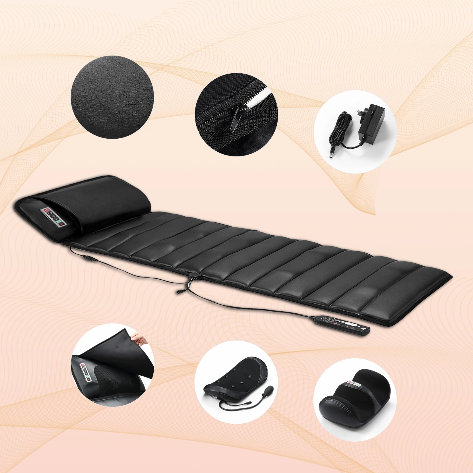 3 HOMASA Full Body Massage Mat Heated Foot Back Massager Shiatsu Vibration Lumbar Support Neck Leg Relax Electric Heating, 3 of 7