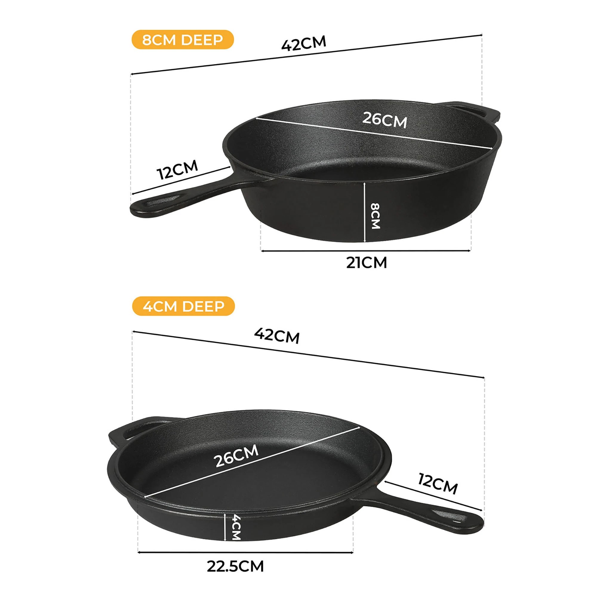 3 Toque 26Cm Cast Iron Frying Pan Deep And Shalow Set, 3 of 9