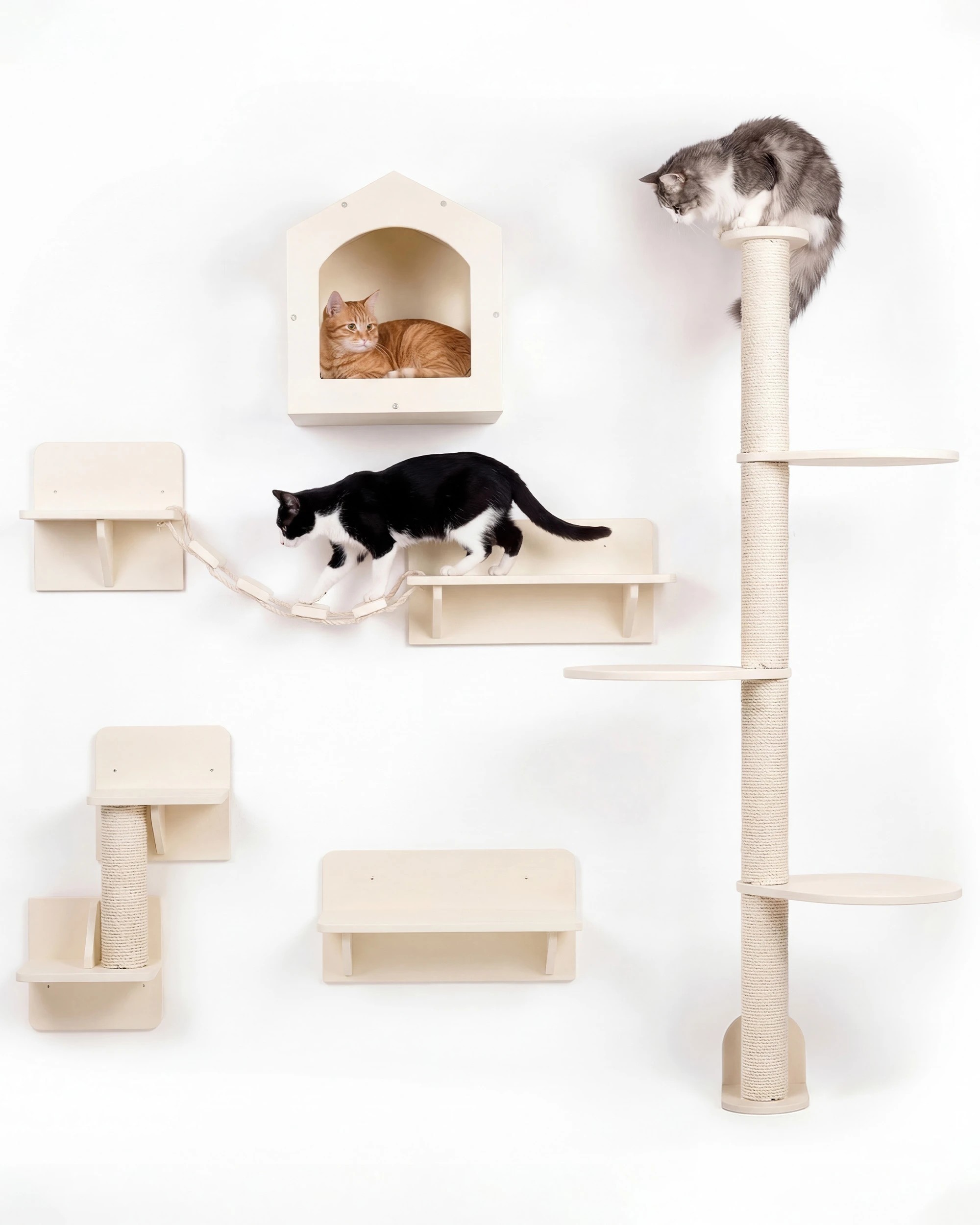 1 Advwin 5 in 1 Cat Wall Shelves Wooden Cat Tree, 1 of 8