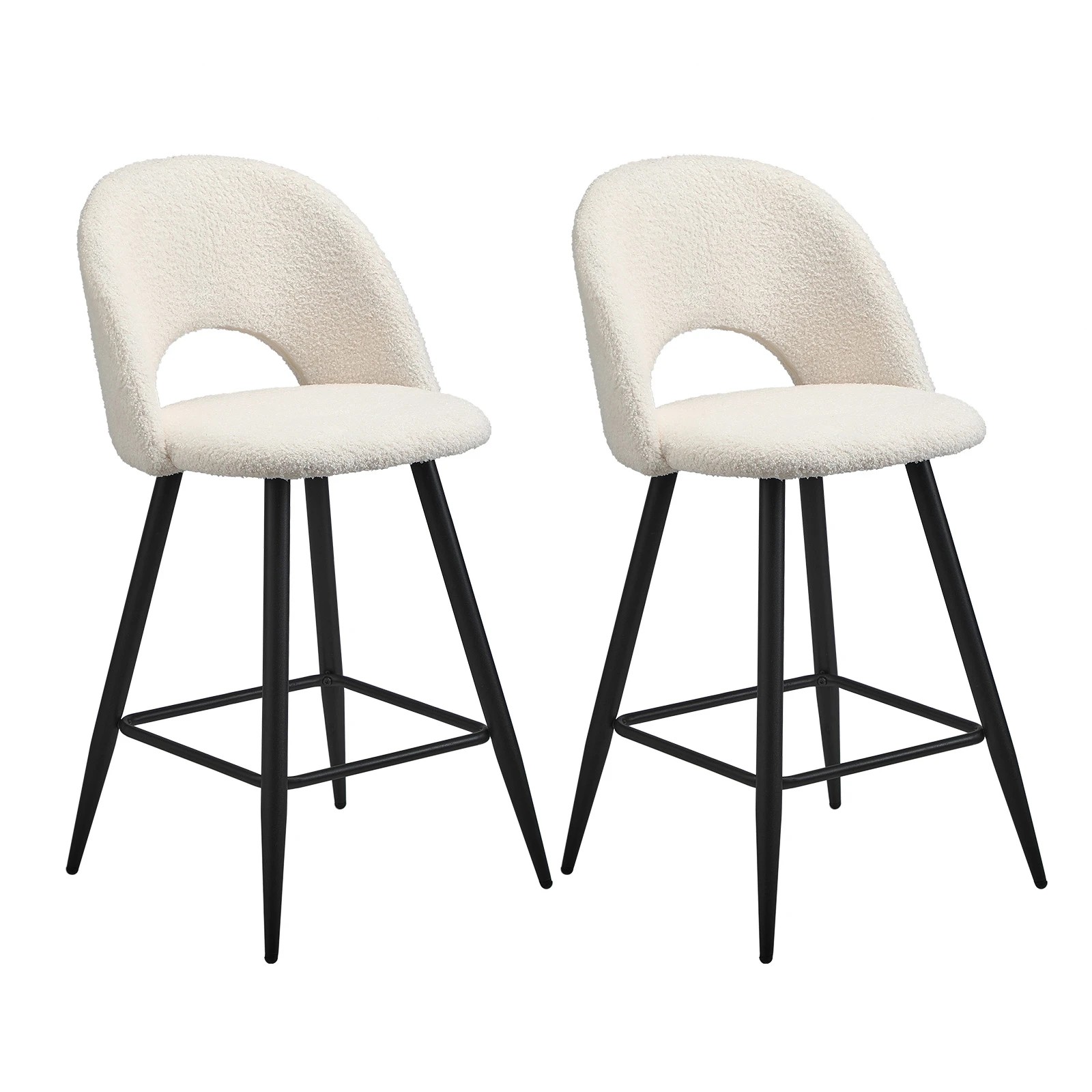 1 Oikiture 2x Bar Stools Kitchen Counter Stool Dining Chairs Boucle Horn
 - White, 1 of 10