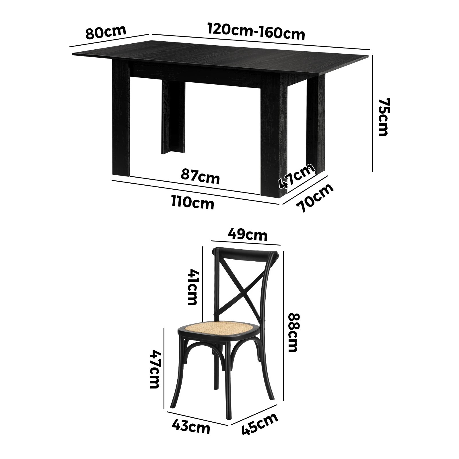 2 Oikiture 160cm Extendable Dining Table with 6PCS Dining Chairs Geometric - Black, 2 of 9
