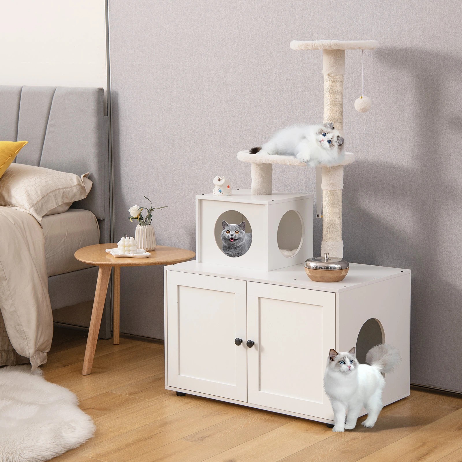 5 Costway 3-in-1 Cat Tree Tower Pet Litter Box Kitty Condo, 5 of 6