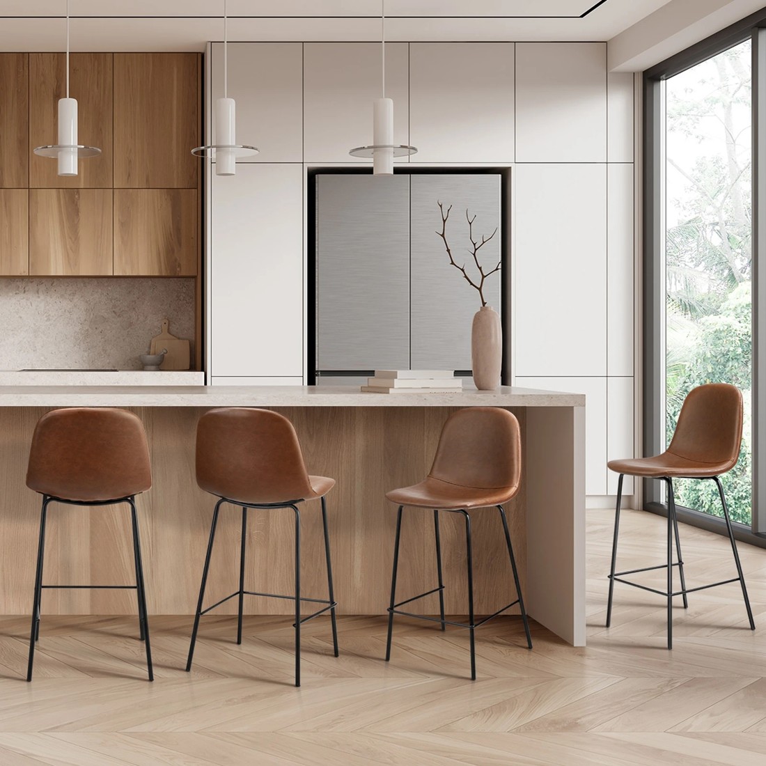 3 Oikiture 4x Bar Stools Barstool - Brown, 3 of 7