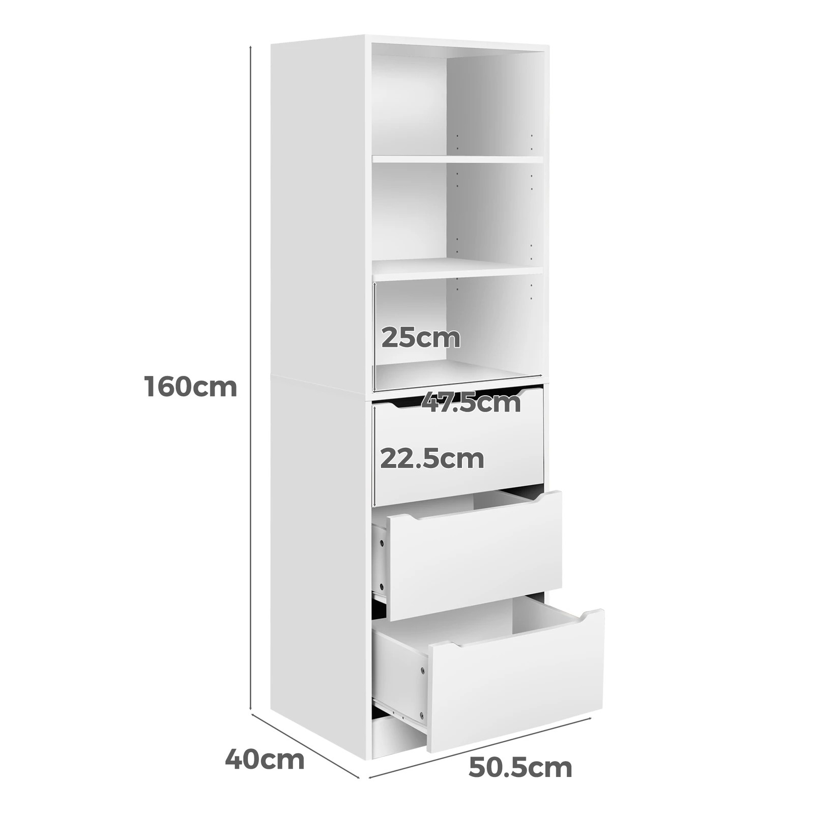 7 Alfordson Chest of 3 Drawers Office Storage Cabinet Tallboy Bedroom - White, 7 of 10