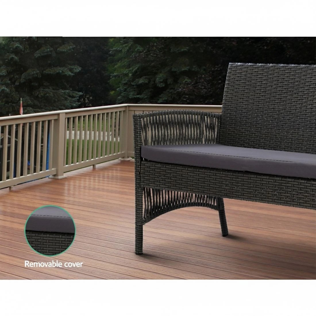 5 Gardeon 4PCS Outdoor Sofa Set Wicker Harp Chair Table Patio Furniture - Grey, 5 of 6