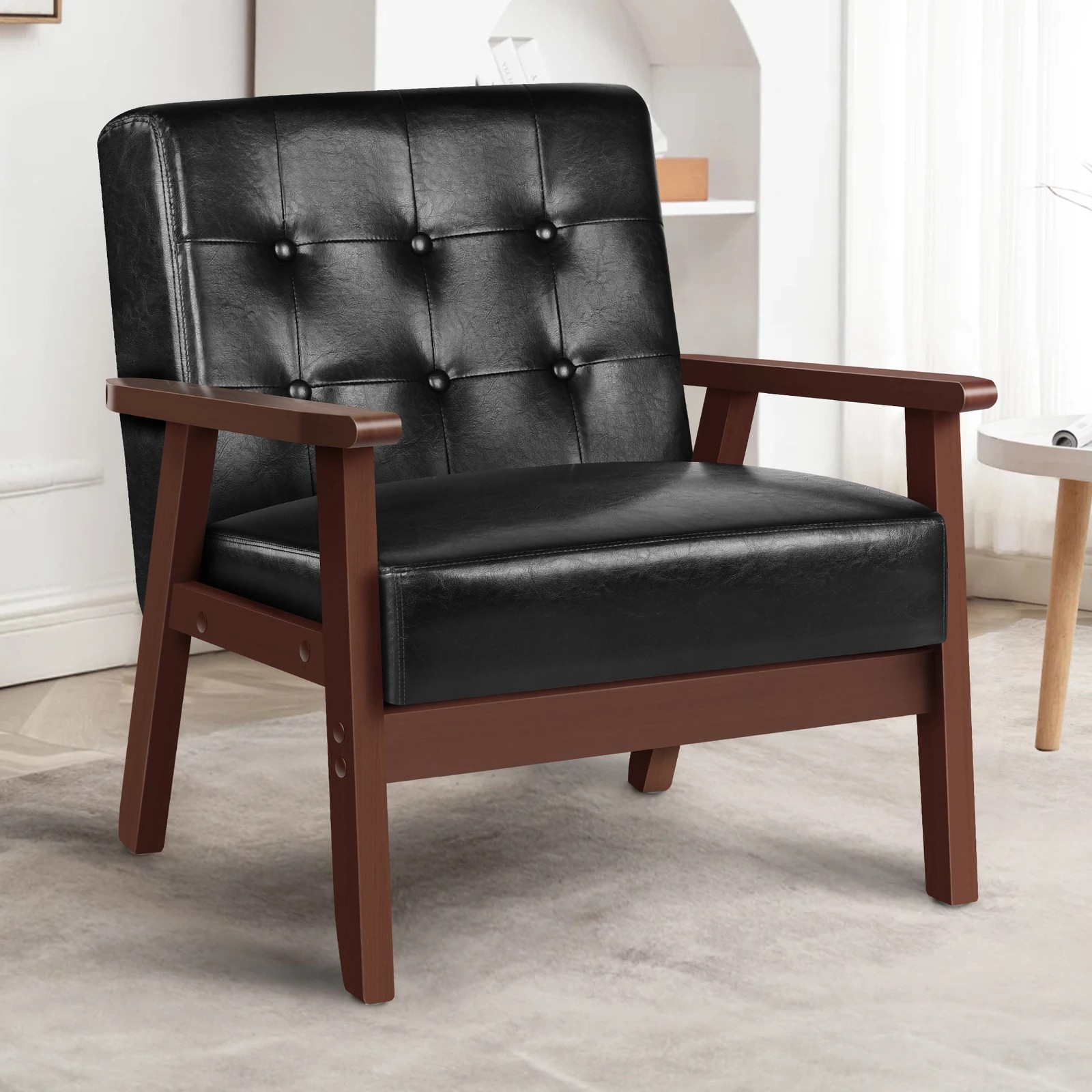 2 Alfordson Armchair Lounge Chair Tufted PU Leather Accent Chair Sofa Couch - Black, 2 of 9